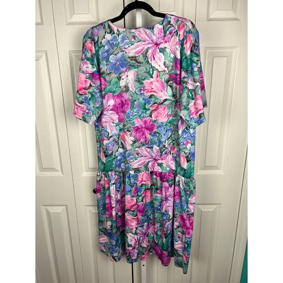 90s Village Flair Tropical Floral Drop Waist Nightgown House Dress Muu Muu XL - Picture 6 of 6